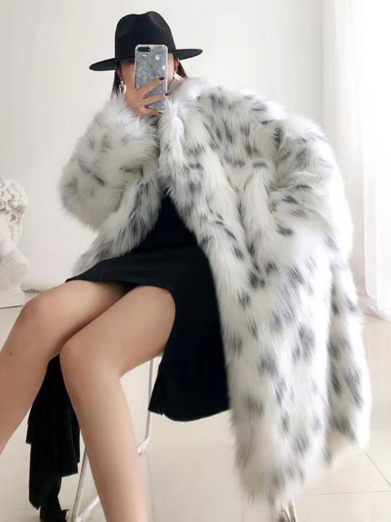Casaco Pele Sintética Em Dois Tons Casacos Longos Inverno Para Mulheres - Branco