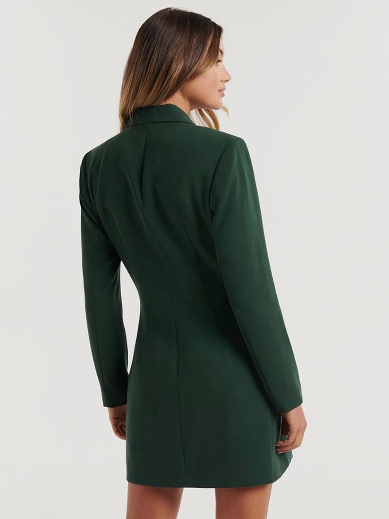 Blazerjacket Para Mulheres Com Gola Aberta E Mangas Compridas Minivestidos - Verde Escuro