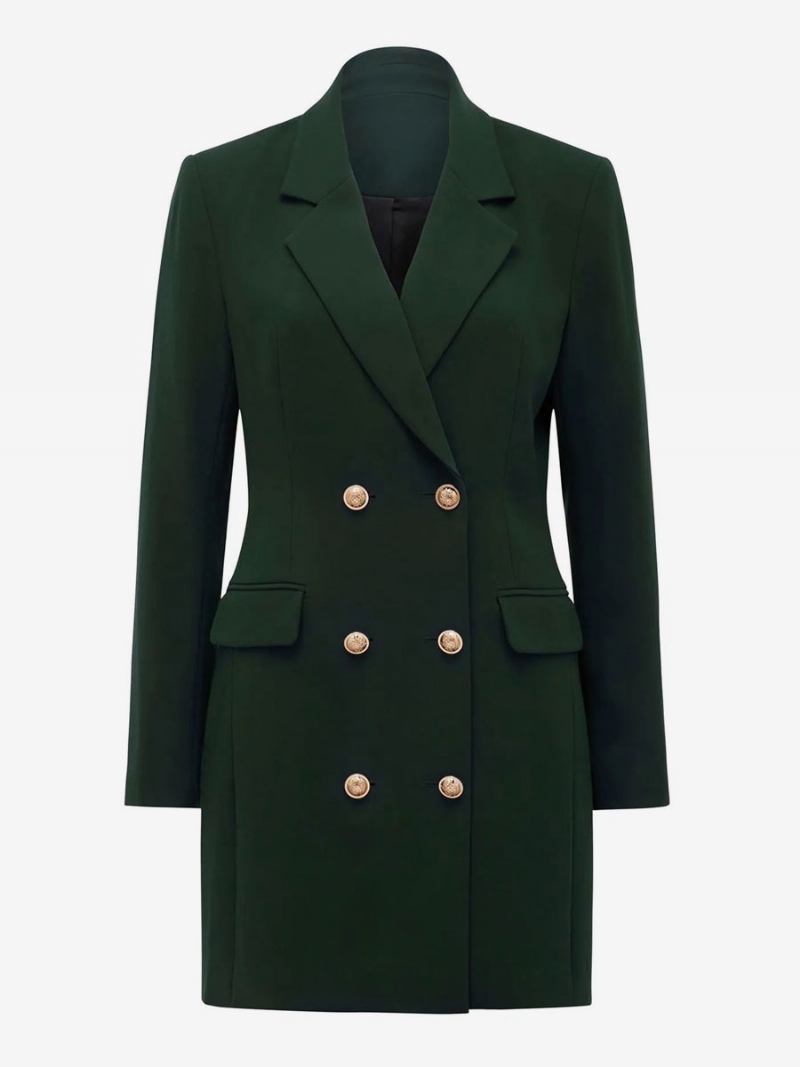 Blazerjacket Para Mulheres Com Gola Aberta E Mangas Compridas Minivestidos - Verde Escuro