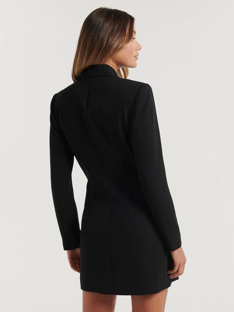 Blazerjacket Para Mulheres Com Gola Aberta E Mangas Compridas Minivestidos - Preto