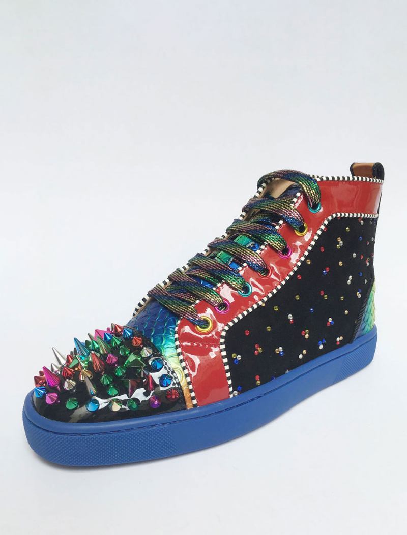 Tênis Masculino Colorido Cano Alto Para Festa Baile Sapatos Com Pontas E Strass