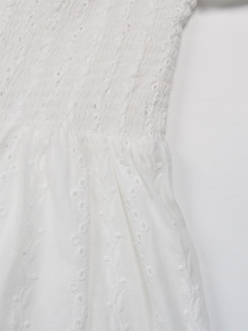 Vestido Boho Feminino Sem Alças Com Gola Bateau E Mangas Curtas Em Camadas Praia - Branco