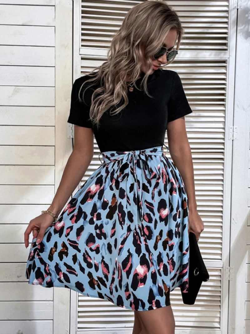 Vestido Feminino Verão Com Gola Joia Estampado Faixa Café Marrom Praia Médio -  Azul Céu Claro
