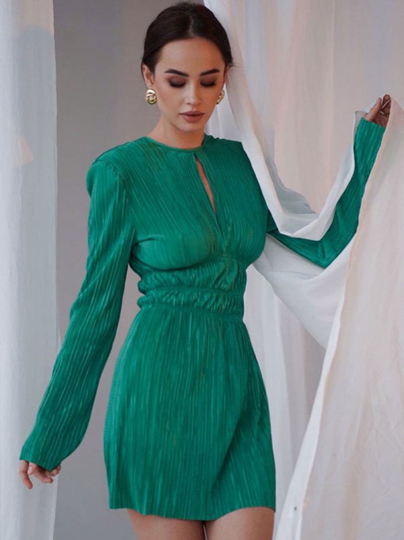 Vestidos Femininos Irregulares Gola Redonda Mangas Compridas Corte Chique Vestido Largo - Verde