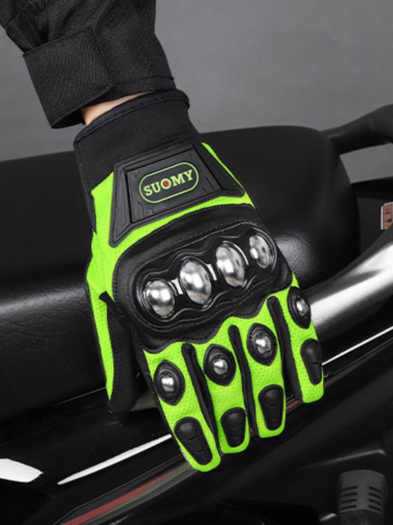 Luvas Motocicleta Aço Inoxidável Anti-queda Corrida Ciclismo Escalada Caminhadas Dedo Completo Femininas - Verde