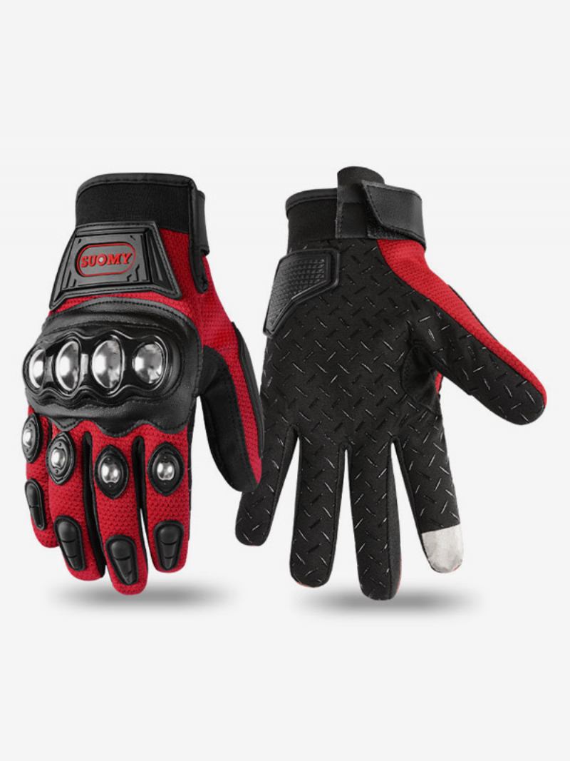Luvas Motocicleta Aço Inoxidável Anti-queda Corrida Ciclismo Escalada Caminhadas Dedo Completo Femininas - Vermelho