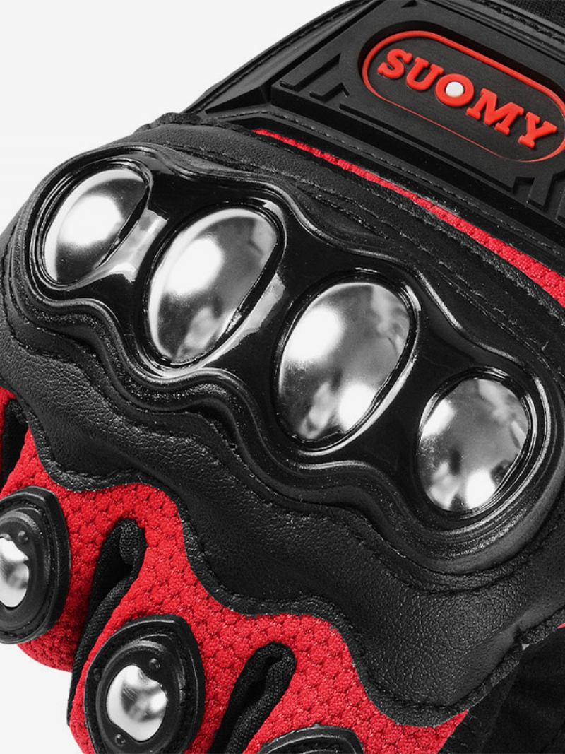 Luvas Motocicleta Aço Inoxidável Anti-queda Corrida Ciclismo Escalada Caminhadas Dedo Completo Femininas - Vermelho