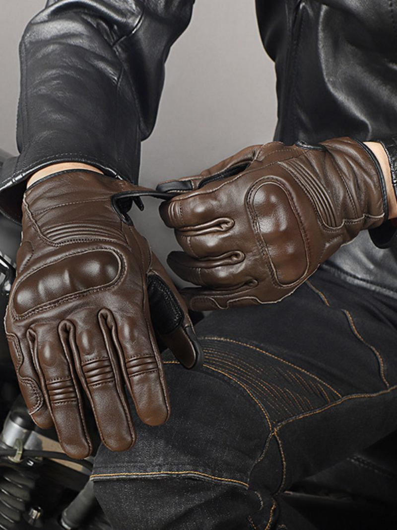 Motocicleta Equitação Couro Genuíno Tela Toque Masculino Corrida Ciclismo Escalada Caminhadas Luvas - Castanho Café