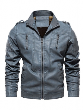 Jaqueta Couro Masculina Com Zíper Em Camadas Simples Corta-vento Elegante Primavera Azul Deslumbrante