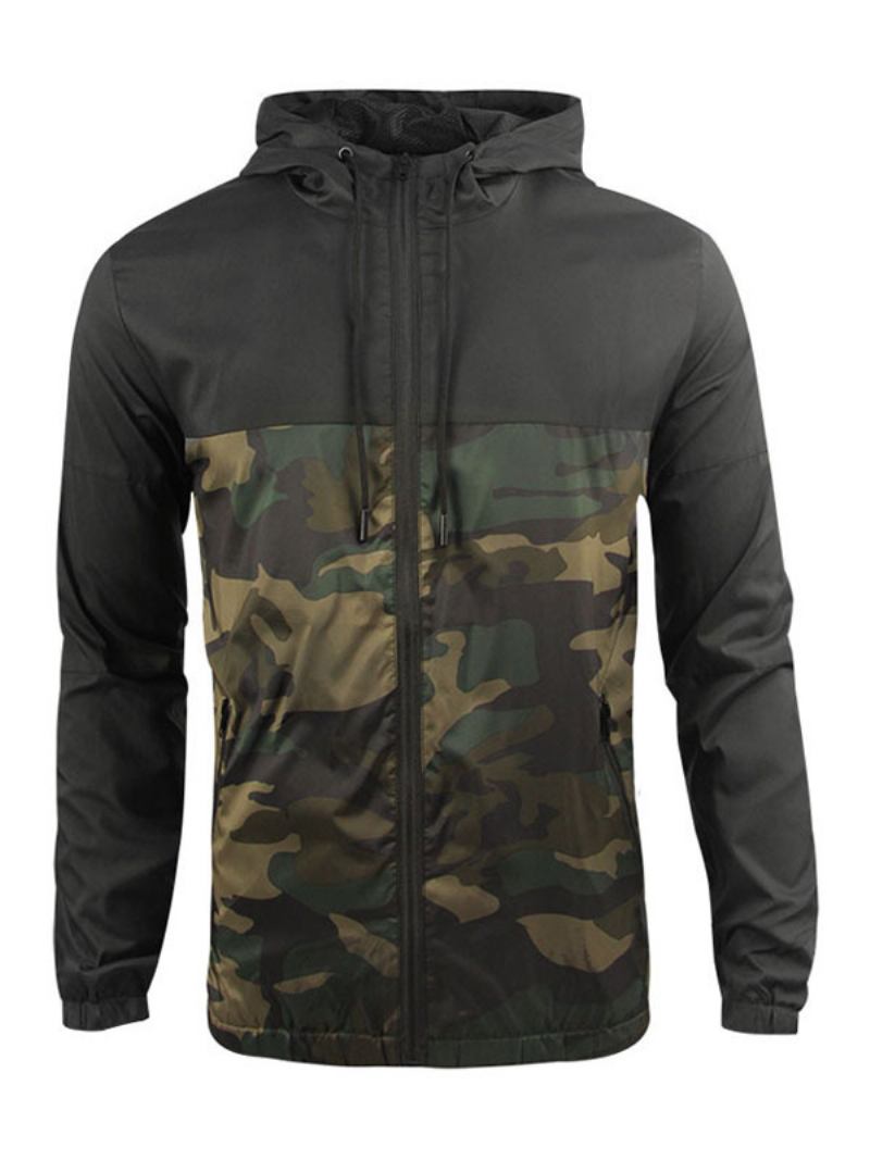 Jaqueta Masculina Com Capuz Zíper Preta Elegante Poliéster - Verde Hunter