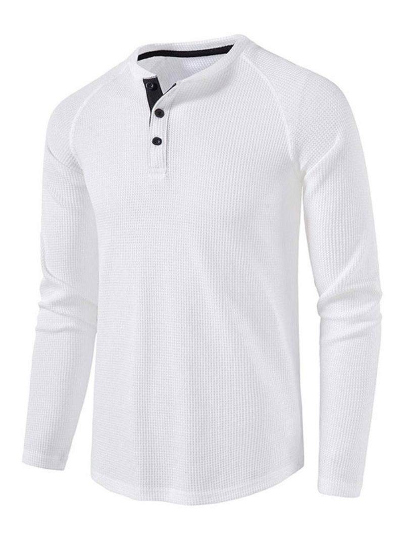 Camisetas Masculinas Casuais Com Gola Joia E Mangas Compridas Grandes - Branco