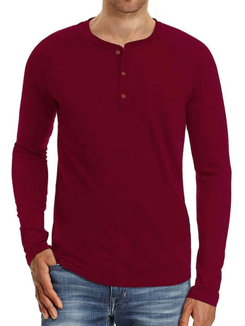 Camisetas Masculinas Casuais Com Gola Joia E Mangas Compridas Grandes - Borgonha