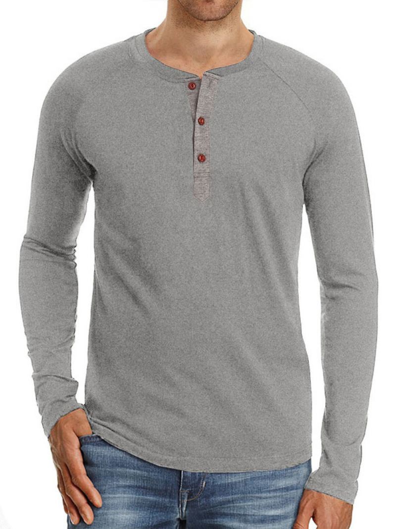 Camisetas Masculinas Casuais Com Gola Joia E Mangas Compridas Grandes - Cinza Claro