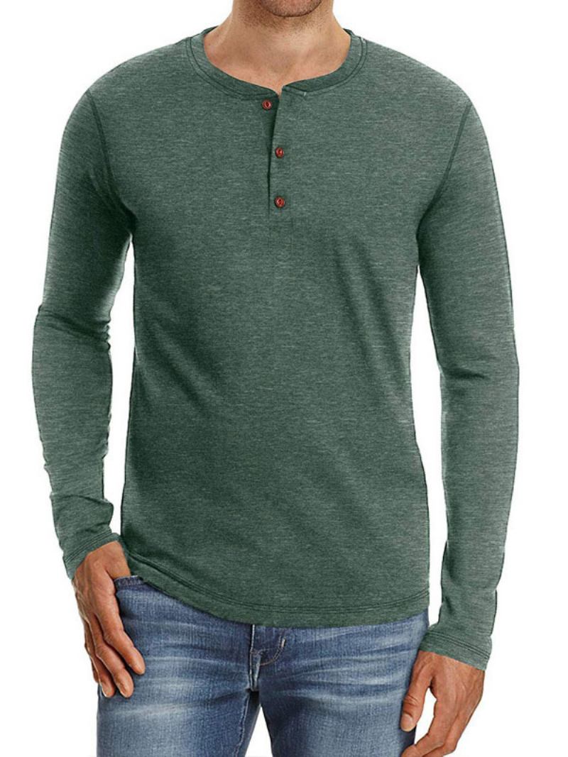 Camisetas Masculinas Casuais Com Gola Joia E Mangas Compridas Grandes - Sálvia