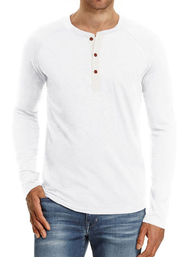 Camisetas Masculinas Casuais Com Gola Joia E Mangas Compridas Grandes - Branco