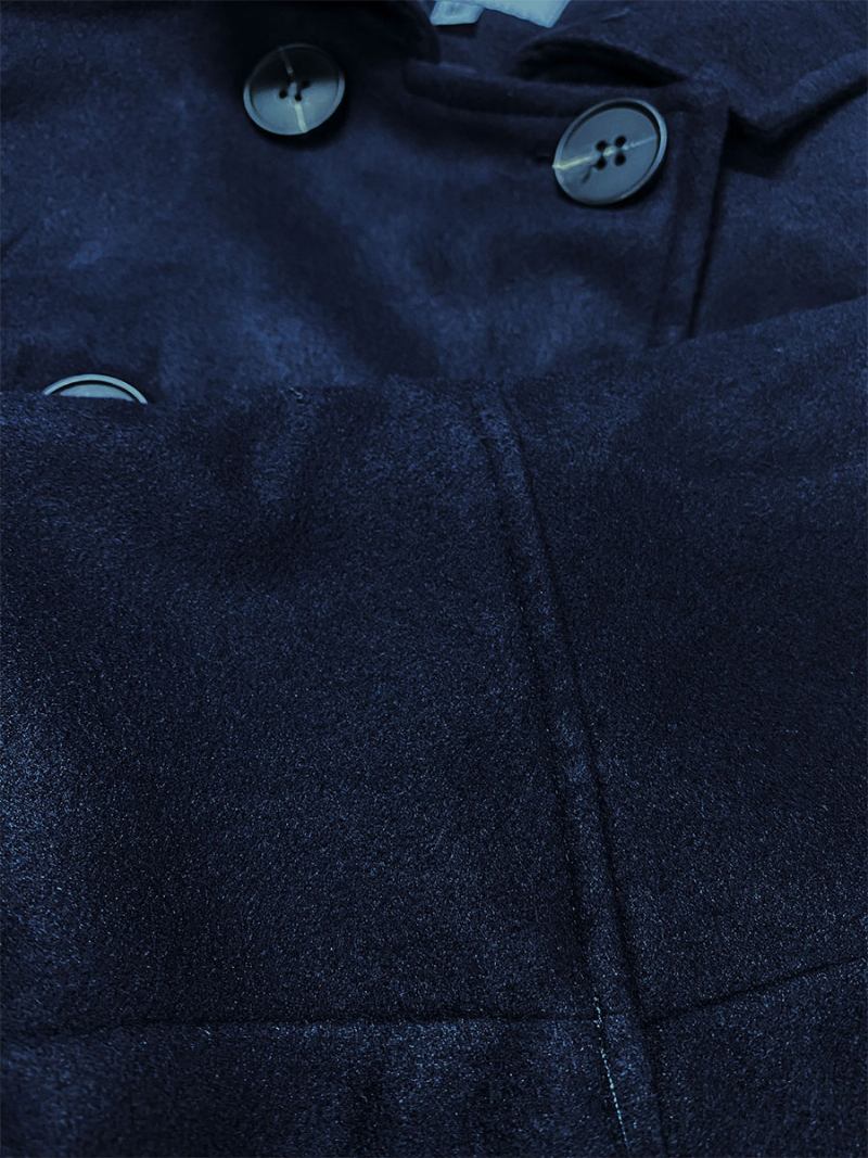Casaco Militar Double Breasted Botões Cabo Poncho Para Mulheres - Azul Marinho