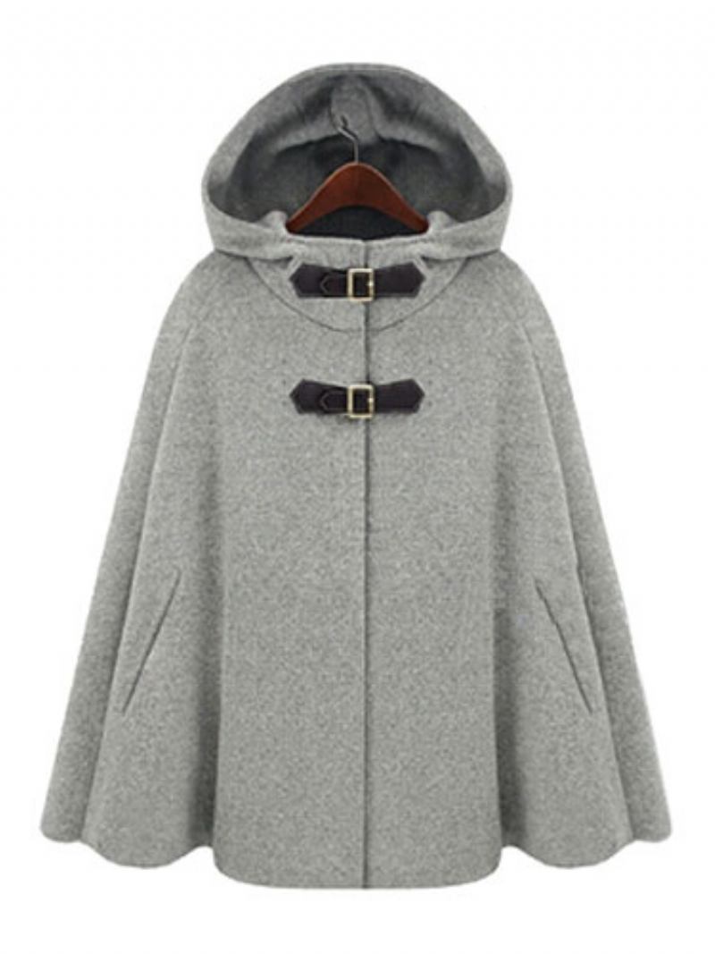 Casaco Poncho Feminino Com Capuz Oversized Cinza Casacos Inverno