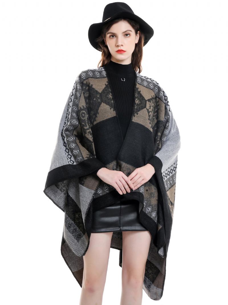 Casacos Primavera Grandes Dimensões Impressos Wrap Shawl Para Mulheres - Cinza