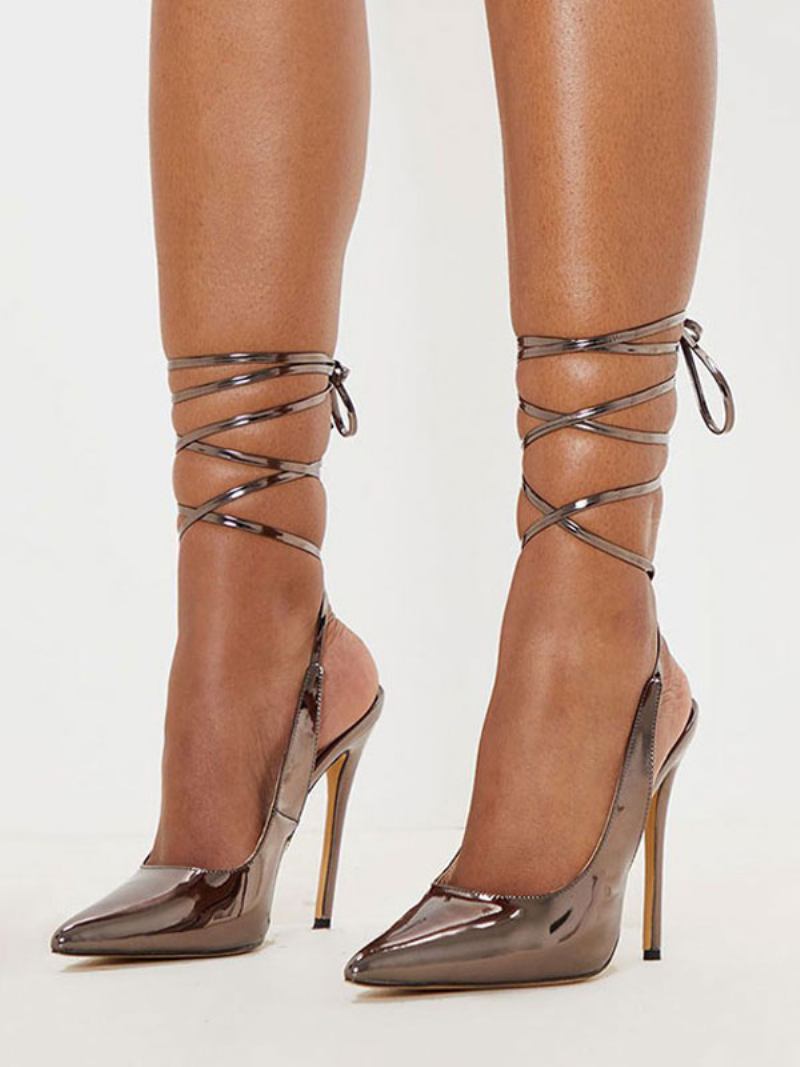 Mulheres Salto Alto Magenta Apontou Toe Alças Ajustáveis Sling Back Sapatos Femininos - Bronze