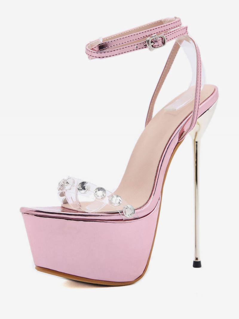Sandálias Femininas Sexy Rosa Claro Couro Pu Amêndoa Toe Salto Agulha Sapatos