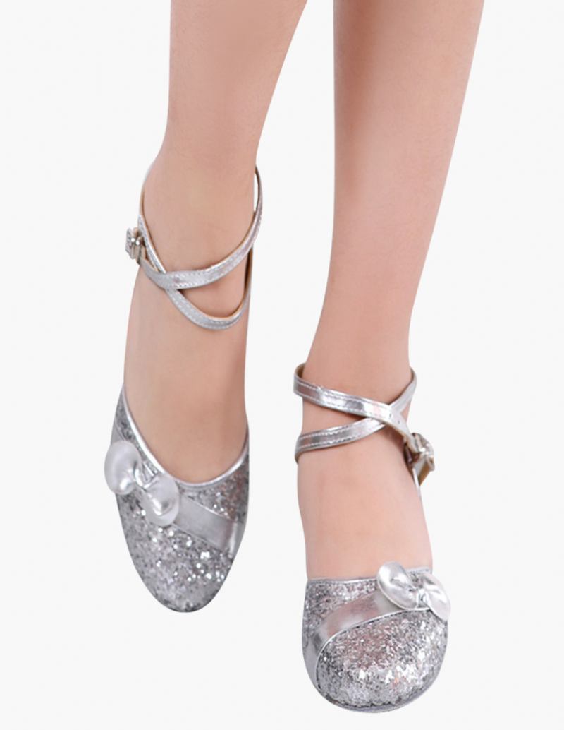 Sapatos Dança Latina Femininos Com Tira No Tornozelo E Glitter - Prata