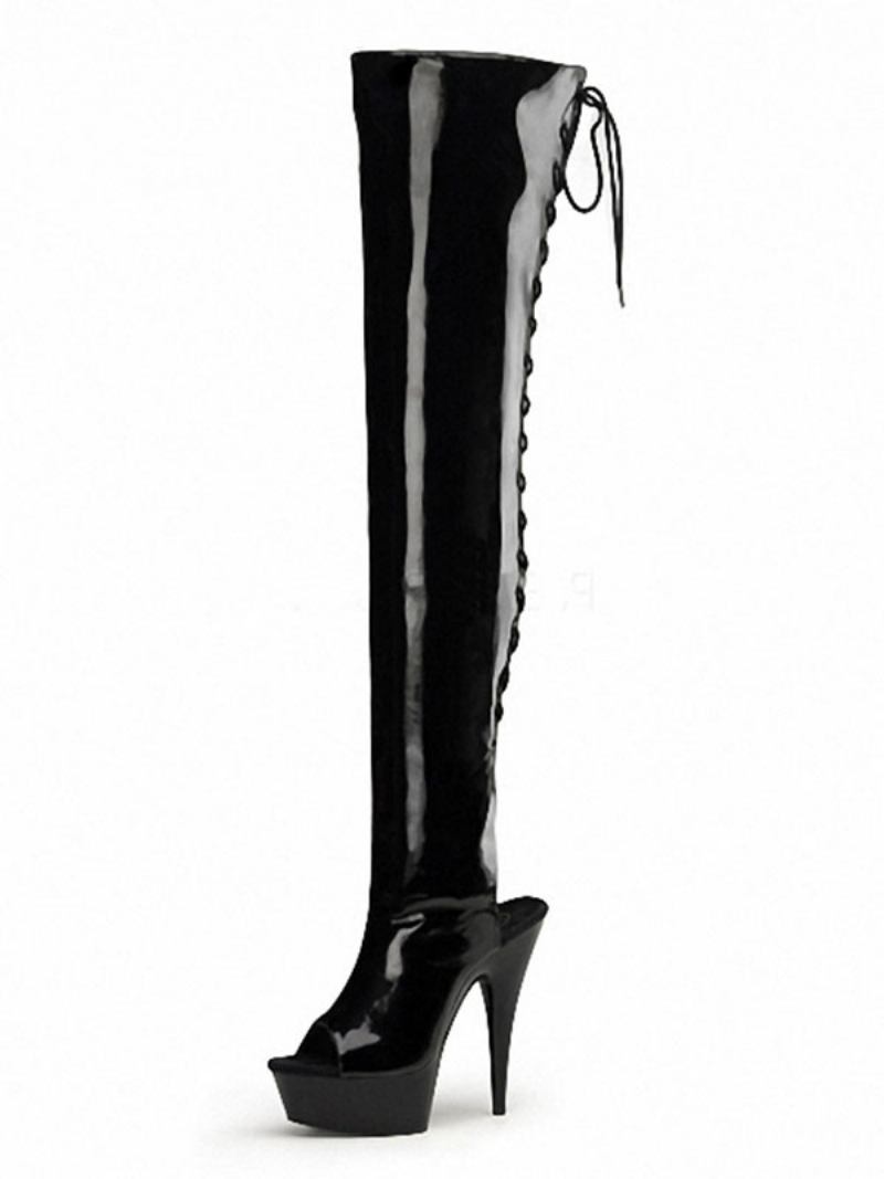 Sapatos Dança Pólo Feminino Sexy Estilingue Saltos Exóticos Rendas Até Botas Salto Alto