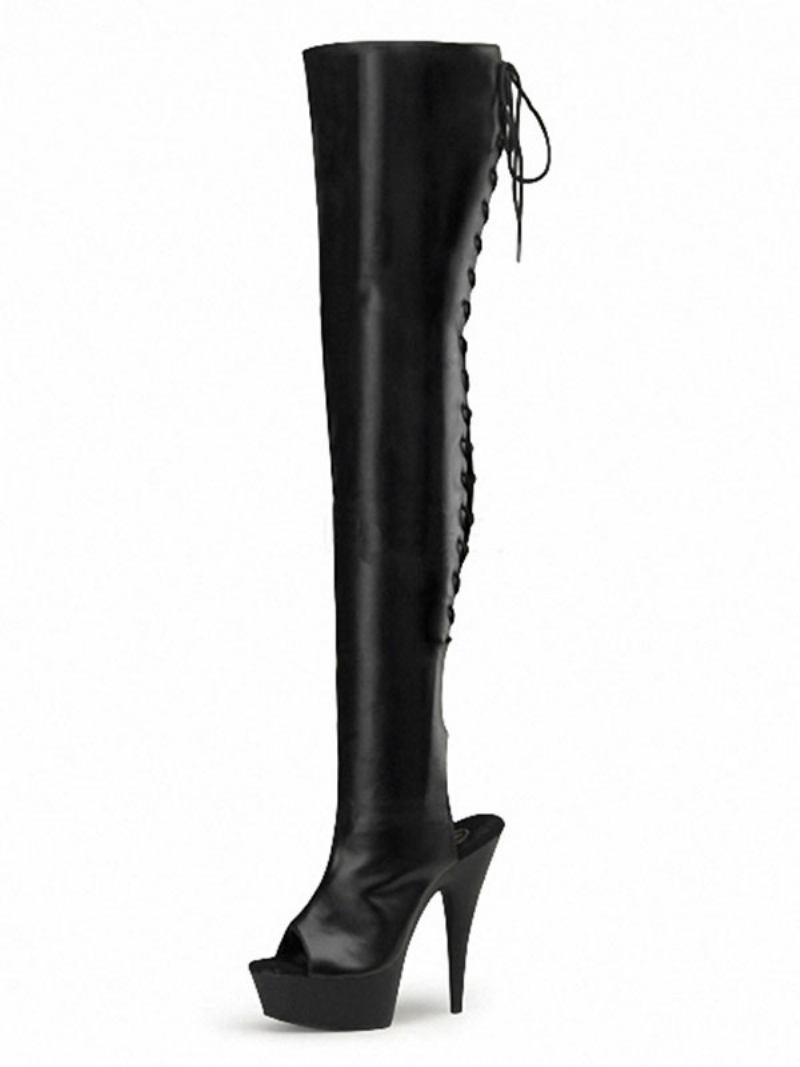 Sapatos Dança Pólo Feminino Sexy Estilingue Saltos Exóticos Rendas Até Botas Salto Alto - Cinza