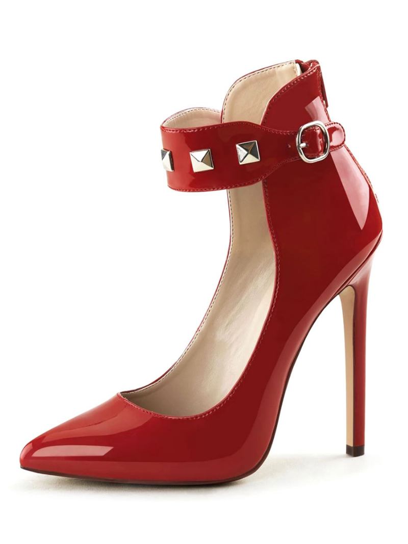 Sapatos Dança Pólo Mulheres Sexy Salto Alto Preto Apontou Toe Tornozelo Cinta Lantejoulas Stripper - Vermelho