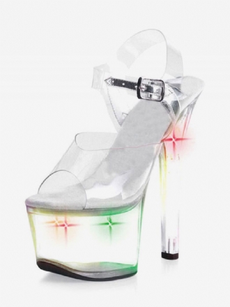Sapatos Dança Poste Feminino Transparente Sexy Plataforma Salto Agulha Sandálias Stripper Com Luz Led