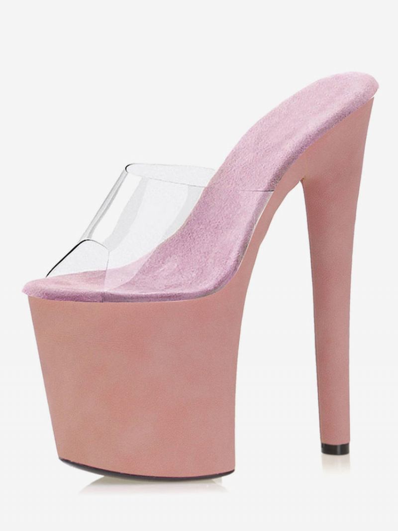 Sapatos Pole Dance Femininos Sexy Transparentes Saltos Exóticos Plataforma Céu Salto Alto Mule Em Damasco -  Rosa 
