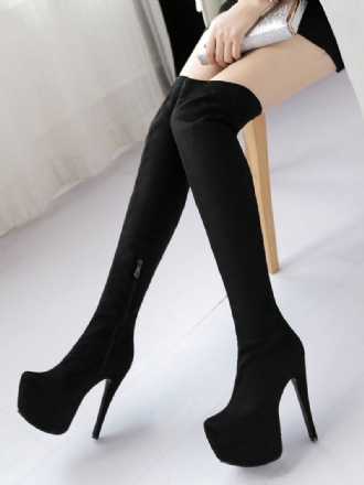 Sobre Botas Joelho Mulheres Sexy Sapatos Plataforma Preta Estiramento Stiletto