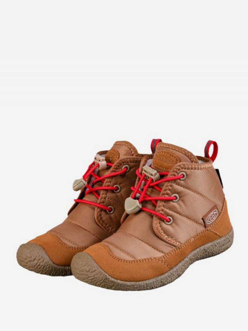 Sapatos Inverno Para Meninos Com Bico Redondo E Cadarço Em Cano Alto - Castanho Café