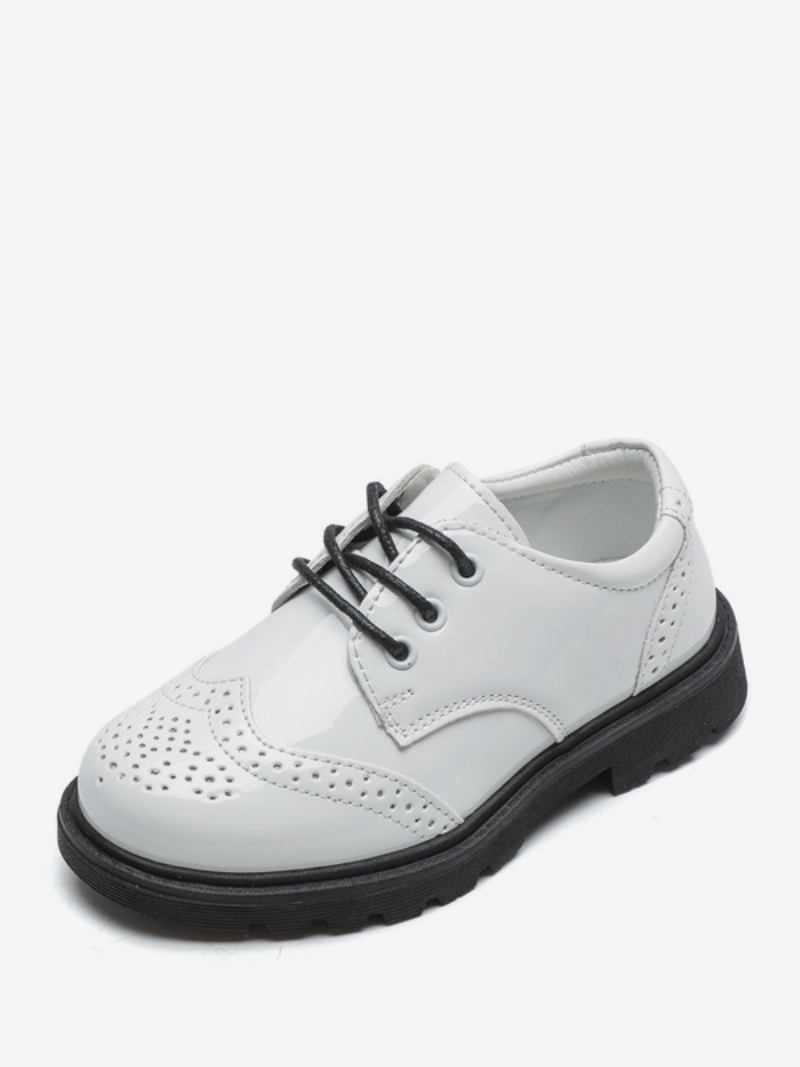 Sapatos Sociais Para Meninos Pretos Couro Pu Bico Redondo Com Cadarço Formais Festa - Branco