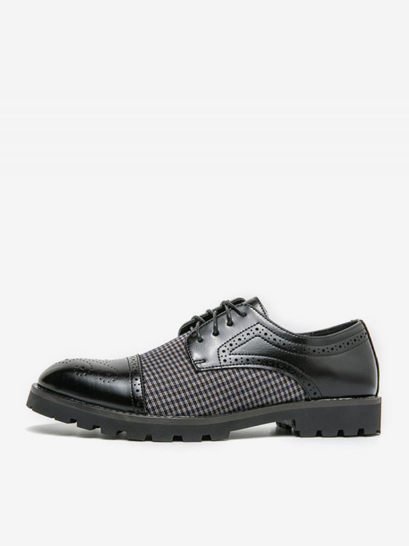 Sapatos Sociais Masculinos Elegantes Com Bico Redondo E Cadarço Em Couro Pu Oxford - Preto