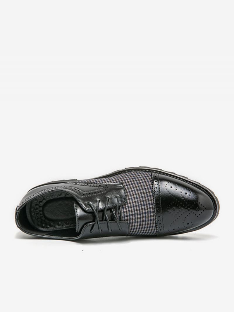 Sapatos Sociais Masculinos Elegantes Com Bico Redondo E Cadarço Em Couro Pu Oxford - Preto