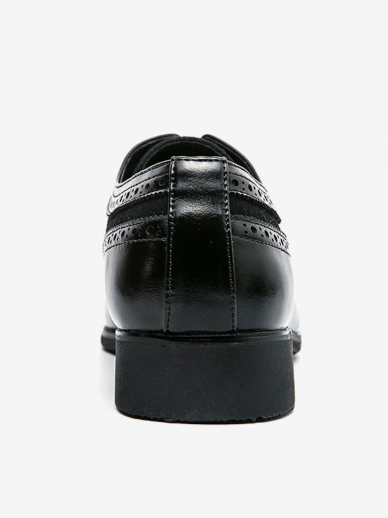 Sapatos Sociais Masculinos Moda Dedo Do Pé Redondo Rendas Até Couro Pu Oxford Baile Formatura Casamento - Preto