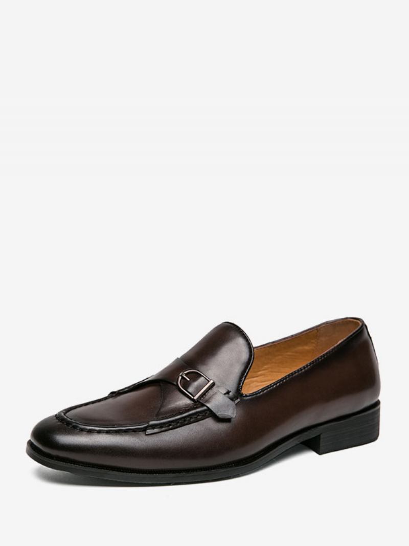 Sapatos Sociais Para Homens Elegantes Com Bico Redondo E Alça Monge Em Couro Pu -  Marrom Profundo