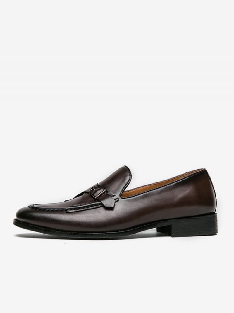Sapatos Sociais Para Homens Elegantes Com Bico Redondo E Alça Monge Em Couro Pu -  Marrom Profundo