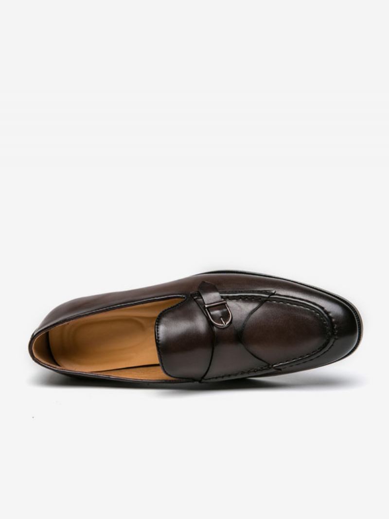 Sapatos Sociais Para Homens Elegantes Com Bico Redondo E Alça Monge Em Couro Pu -  Marrom Profundo