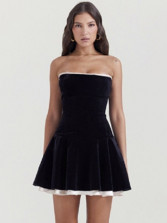 Mini Vestido Peplum Feminino Com Ombro Fora Renda Nas Costas Vestidos Curtos Contrastantes