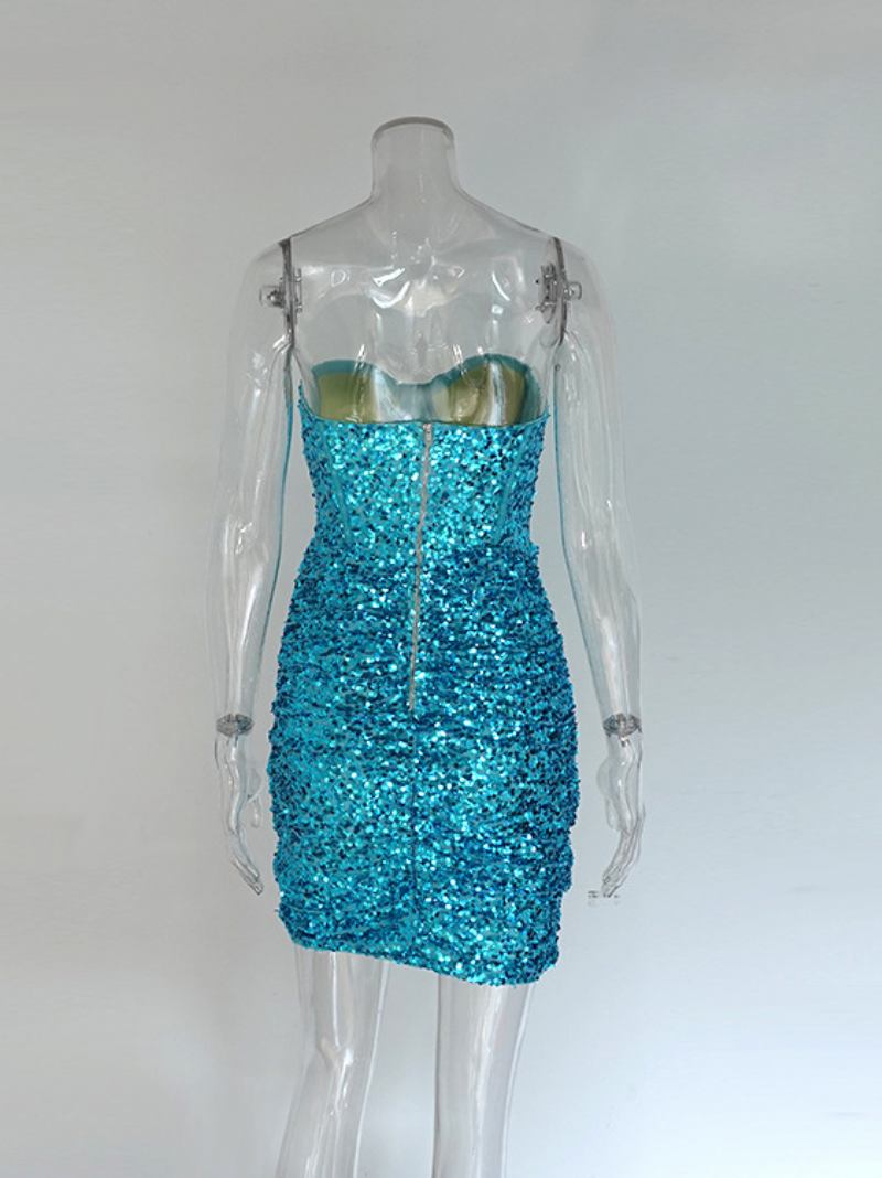 Vestido Bodycon Feminino Com Lantejoulas E Ombro Fora Costas Nuas Minivestidos Para Festa Aniversário -  Azul Céu Claro