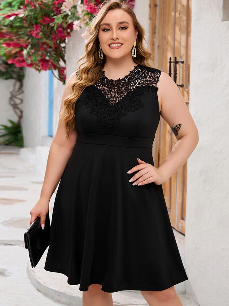 Vestido Feminino Plus Size Com Decote Em Renda Sem Mangas Vestidos Curtos Casuais