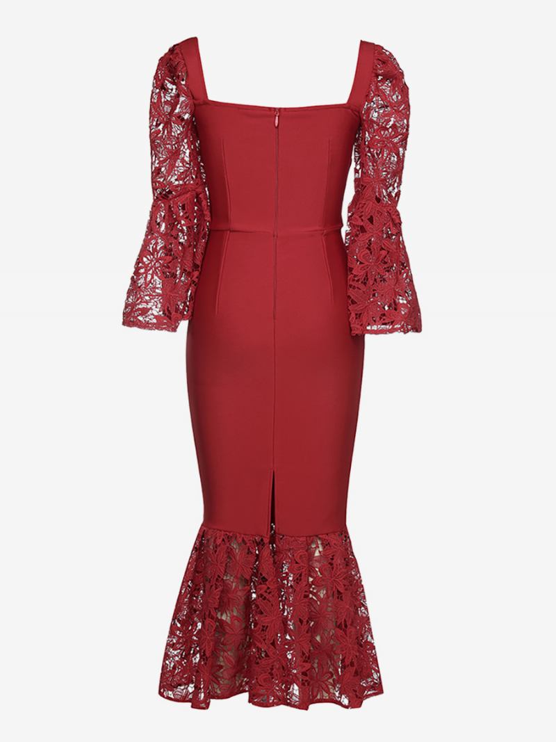 Vestido Feminino Trompete Vermelho Bordado Coração Elegante Vestidos Maxi Baile - Vermelho