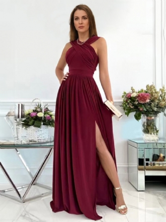 Vestido Maxi Cruzado Feminino Sem Mangas Costas Abertas Fenda Plissada Vestidos Baile