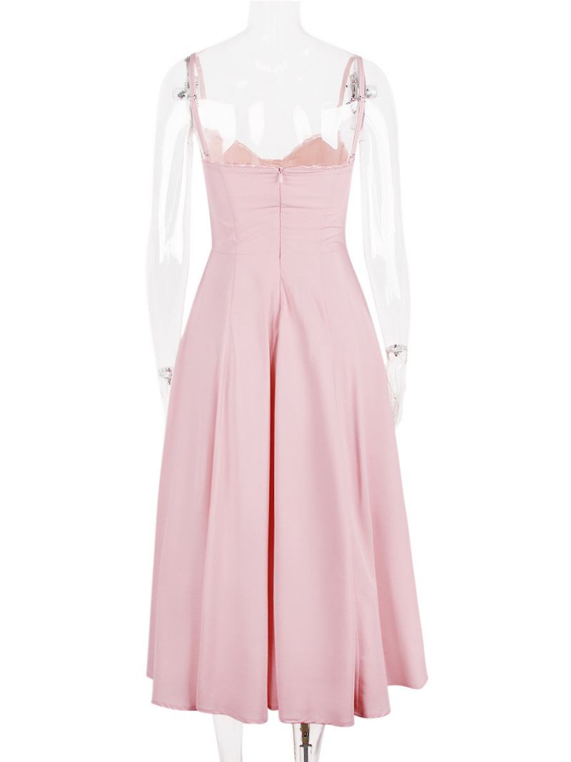 Vestidos Festa Femininos Com Alças Pretas No Pescoço Sem Mangas Vestido Semi Formal - Rosa