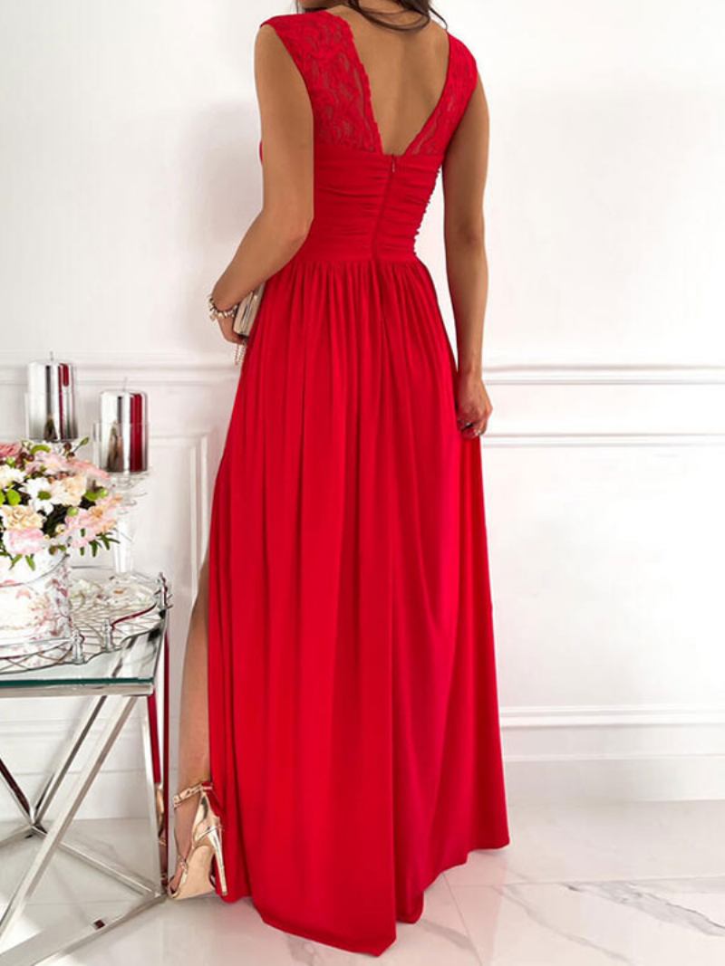 Vestidos Festa Femininos Damasco Decote Em Coração Sem Mangas Camadas Vestido Maxi Baile - Vermelho