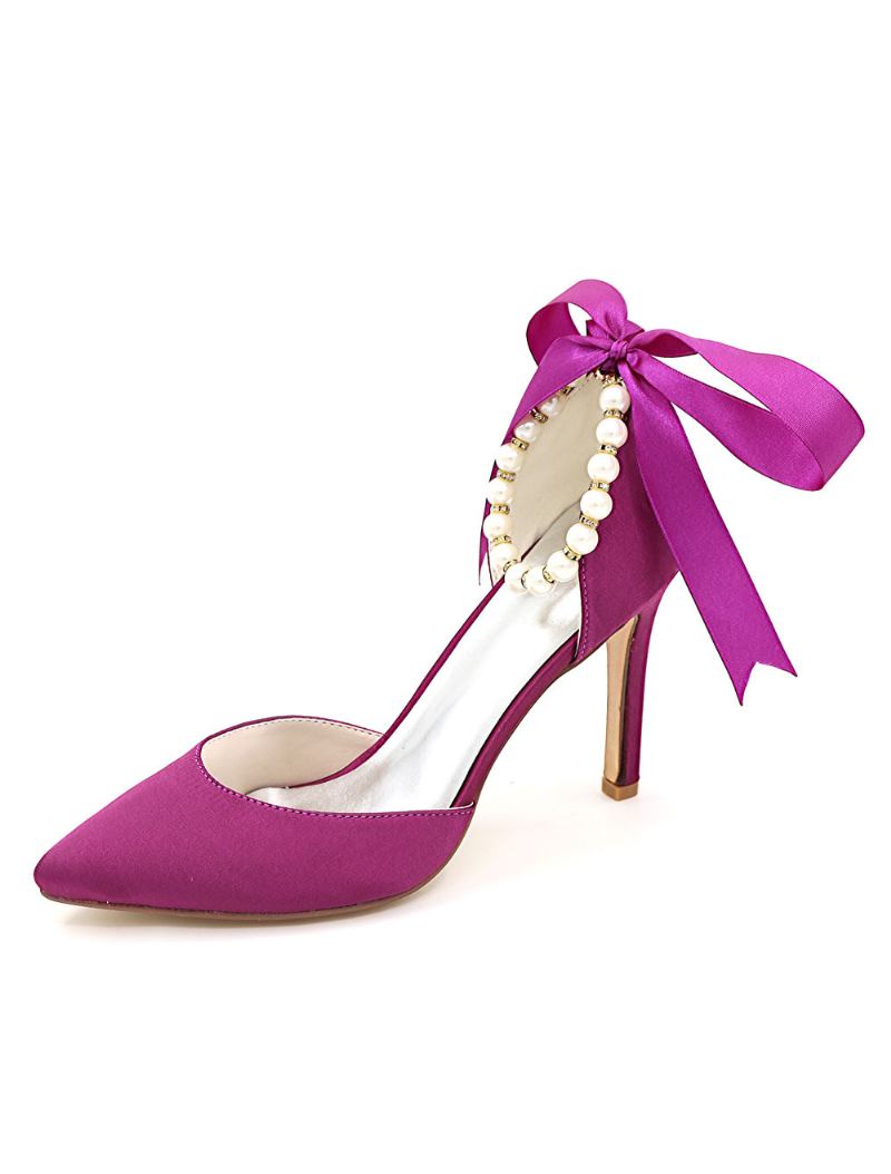 Bombas Casamento Femininas Com Tira No Tornozelo E Cadarço - Roxo