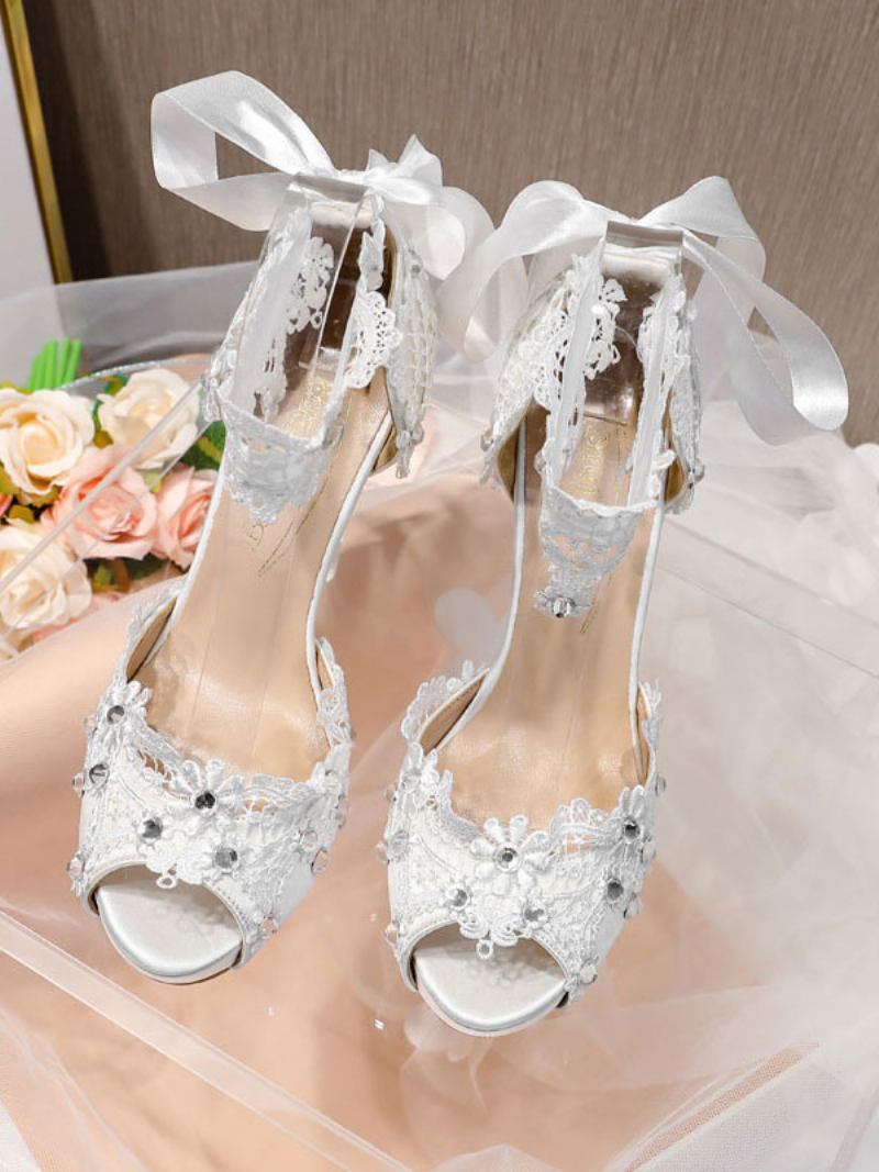 Sandálias Casamento Femininas Salto Florido E Laço Com - Branco