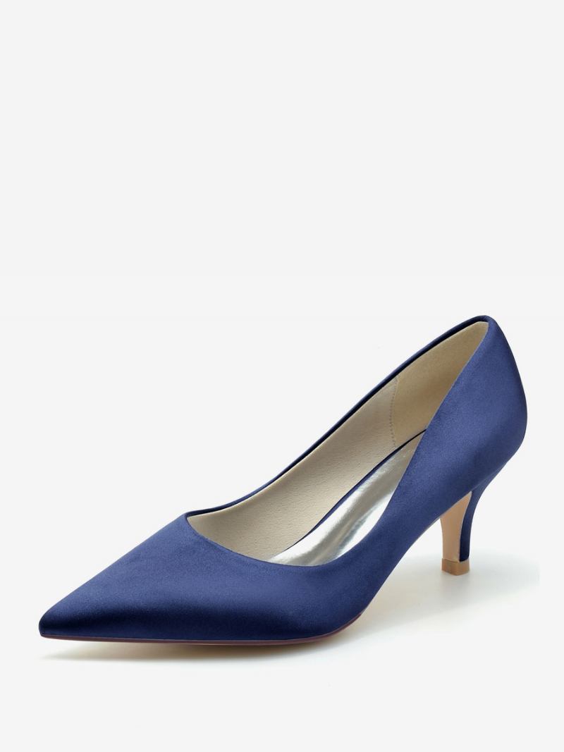 Sapatos Casamento Femininos Bombas Noiva Seda E Cetim Bico Fino - Azul Profundo