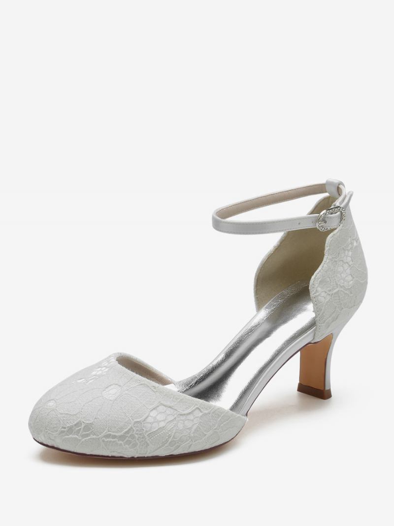 Sapatos Casamento Femininos Cetim Branco Bico Redondo Strass Salto Grosso Noiva - Branco